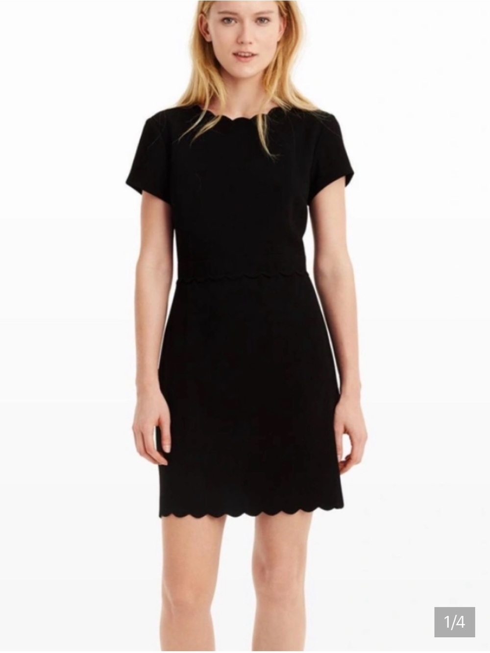 Club Monaco Black Scallop-Trim Short Sleeve Dress